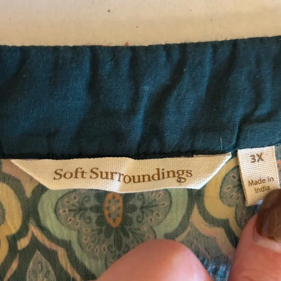 Soft Surroundings L/S Embroidered Embossed Emerald Shira Peasant Blouse Sz 3X - Picture 10 of 14